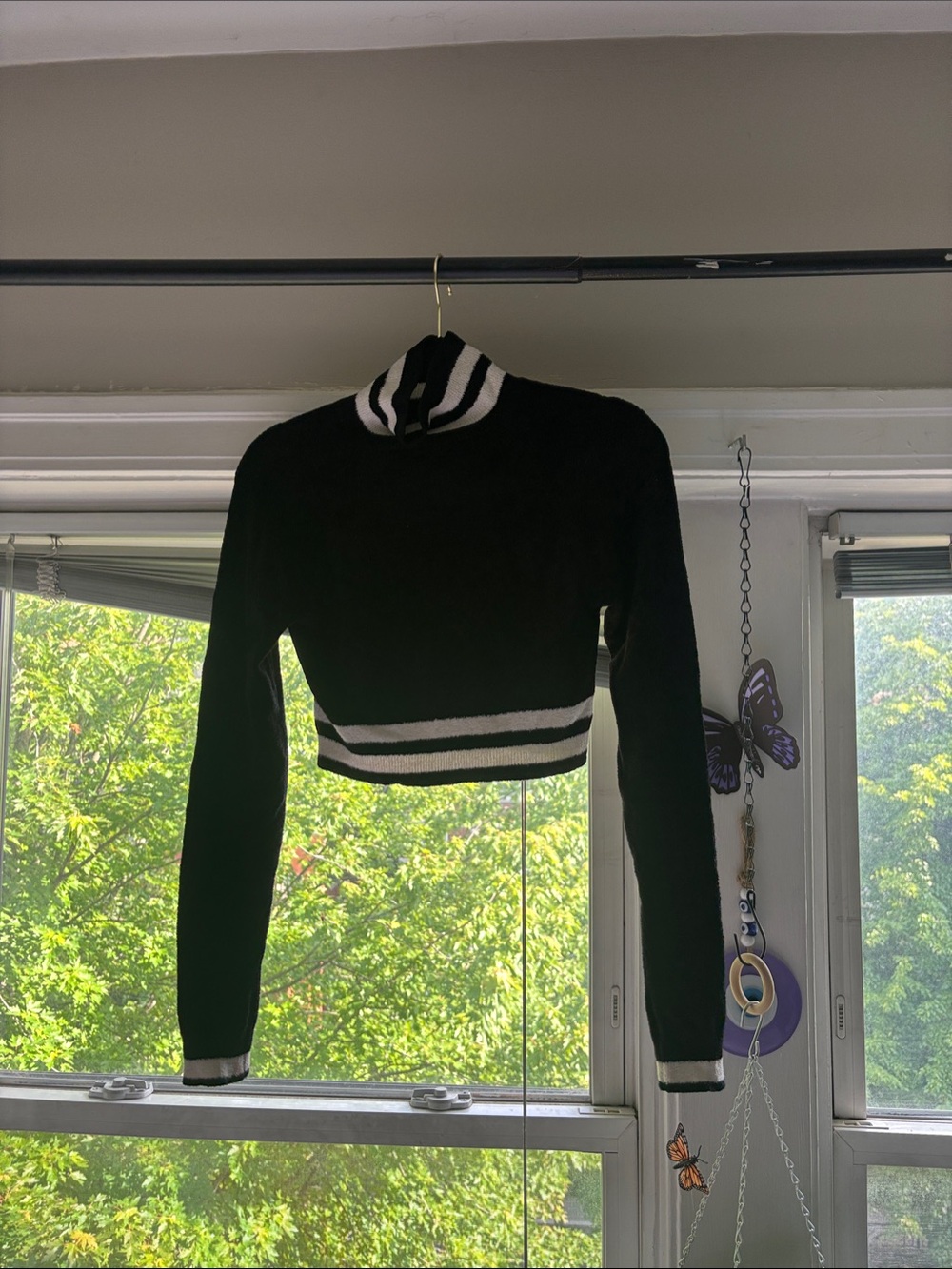 Urban Outfitters Black and White Striped Cropped Turtleneck